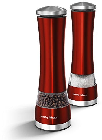 Morphy Richards 974221 Accents Electronic Salt and Pepper Mill Set, Stainless Steel, Red