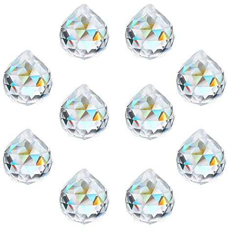 H&D HYALINE & DORA Klare Kristallkugel Prisma Sonnenfänger Regenbogenmacher Anhänger, hängendes Glasdekor für Windows, für Feng Shui, als Geschenk (20 mm, 10er Pack)