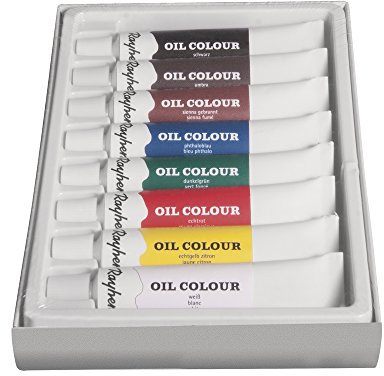 Rayher Hobby 38917000 Ölfarben-Set, 8 Farben, je Tube 12 ml, ideal für Keilrahmen, Leinwand, Malkarton, für Anfänger und Künstler