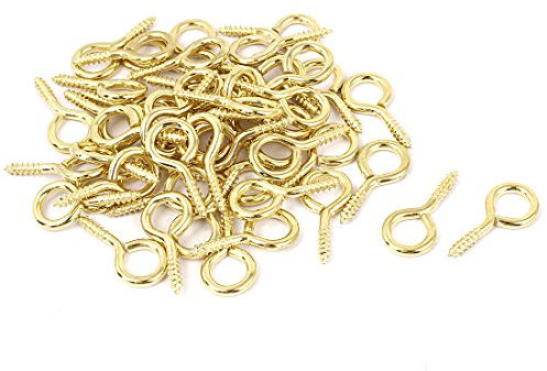 sourcing map 50Stk. 0.12x1.1 Schraubhaken Ösenhaken Selbstschneidend Schrauben einschrauben Aufhänger Augenform Ringhaken Golden