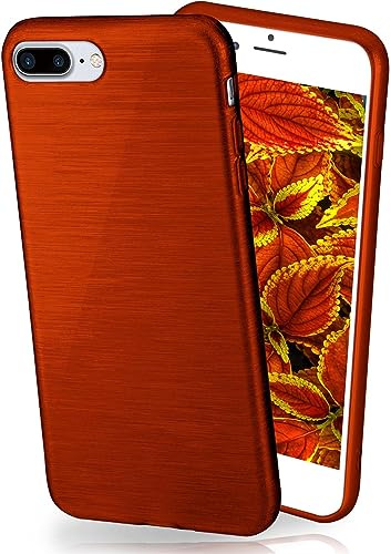 moex Stylische Brushed Aluminium-Optik & starker Grip | Ultra dünne Silikonhülle passend für iPhone 7 Plus/iPhone 8 Plus in Wein-Rot
