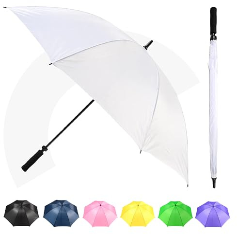 Jollybrolly White Golf Umbrella – Waterproof Sun Parasol, Straight Fiberglass Stick, Large Canopy for Sun Protection, Windproof, Mens & Ladies Umbrella for Golf