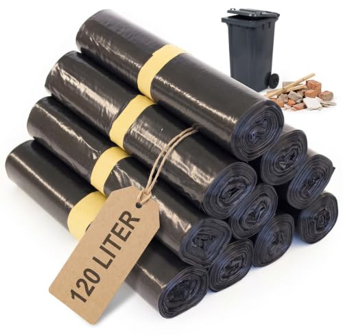 KK Verpackungen Müllsäcke Schwarz 120 Liter 70x110cm | 200 Stück, LDPE Typ 60 perforiert | Abfallsäcke Mülltüten | Müllbeutel aus Regenerat | 25 Stück auf Rolle