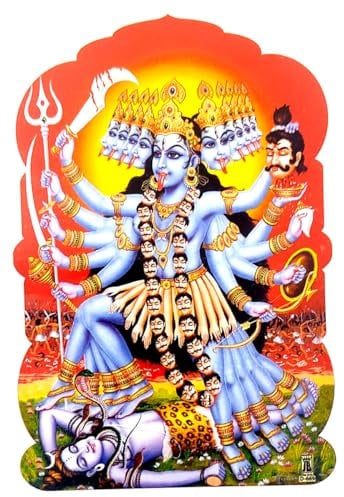 Goddess Kali standing on Lord Shiva Hindu God Sticker (Size 6 X 5 Inches)