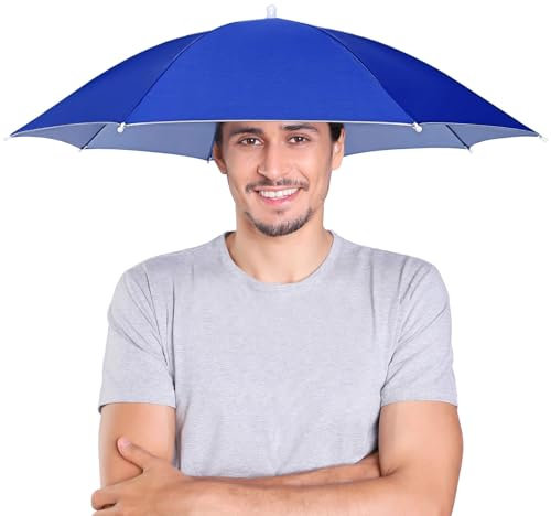 massmall Regenschirmhut, 68,6 cm, elastisches Stirnband, Regenschirm-Hüte für Damen und Herren, freihändiger Regenschirm, blau, 1 Packung