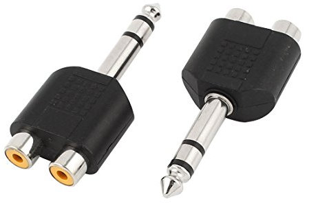 sourcing map Doble RCA Hembra A 6.5mm Macho De 1/4 Adaptador Y Divisor De Audio Estéreo 2Pcs