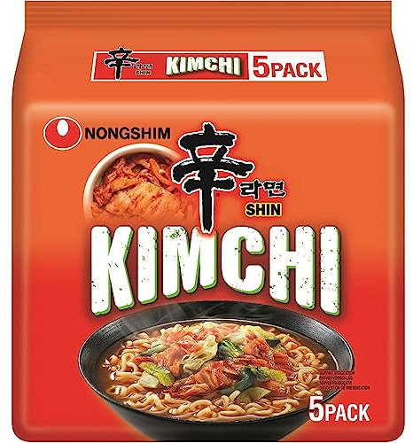 Nong Shim Instantnudeln Kimchi Ramyun – Koreanische Ramen Suppe - schnelle Zubereitung – 1er Multipack - 5 x 120g