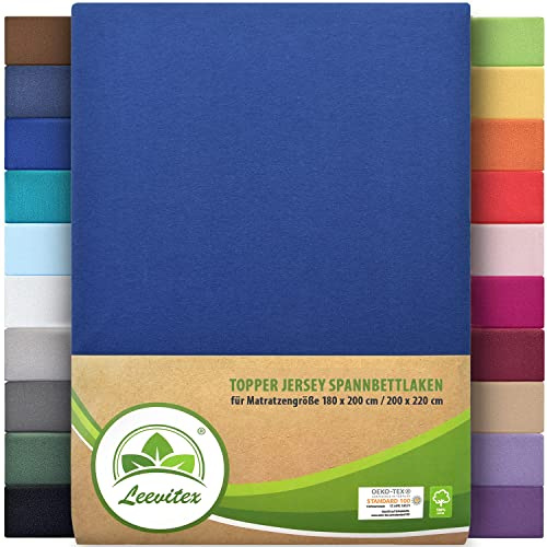 Premium Plus Topper Bezug Boxspring Spannbetttuch Jersey 180x200 cm - 200x220 cm 100% Baumwolle (Royalblau/Königsblau)