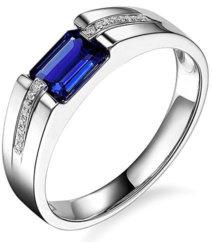 luxus Herren echt natürlich Tansanit Diamant Solide 14K (585) Weißgold Diamant Hochzeit Verlobungsringe mode Band Ring