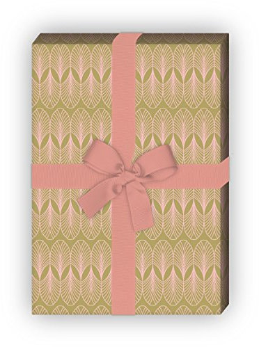 Jugendstil Geschenkpapier mit zartem Feder Motiv, rosa, universal Packpapier um schöner zu schenken (4 Bogen, 32 x 48cm)