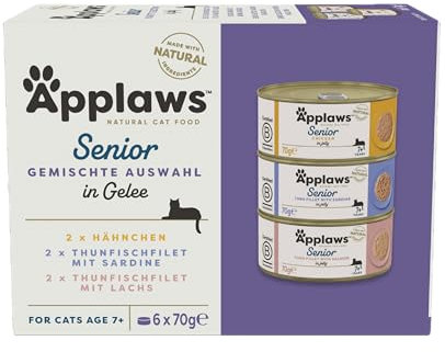 Applaws Natural Complete Wet Katzenfutter für ältere erwachsene Katzen, Multipack Thunfisch und Huhn Auswahl in Gelee 6 x 70g