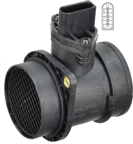 DELPHI AF10265-12B1 Luftmassenmesser/Luftmengenmesser LMM mit Gehäuse 5-Polig Kompatibel mit VW Golf 4 Schrägheck 1J1 06A906461C AF10265 06A906461X