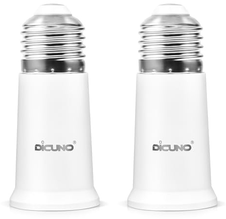 DiCUNO E26 Socket Extender, E26 Standard Medium Base Lamp Bulb Socket Adapter of 5CM/1.97 Inch Extension, Max 200W, Light Bulb Extender, 2 Pcs