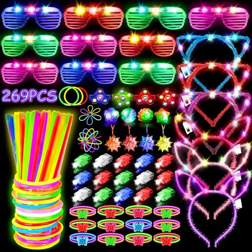MIBOTE 269PCS Glow in the Dark Party Supplies for Kid/Adults, 3-15 People