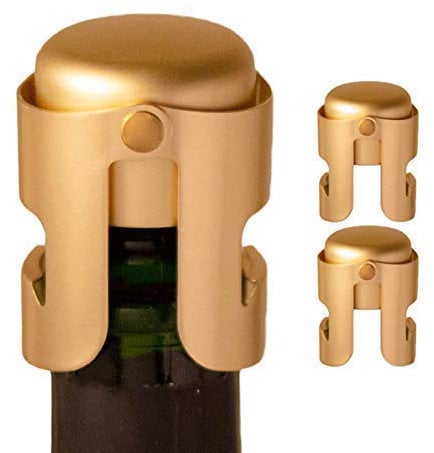 Gold Champagne Stopper, Designed in France, Bottle Sealer for Cava, Prosecco, Sparkling Wine, Fizz Saver, Passed 13 lbs Pressure Test (3, Gold)