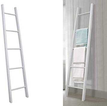 Scaletta porta asciugamani bagno in legno 5 ripiani colore bianco shabby chic 35 * 4 * 160 cm da appoggio FZS-763335