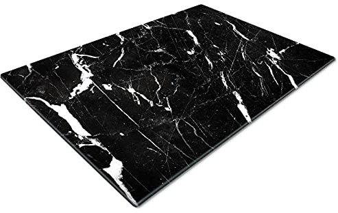 Glass Chopping Board for Kitchens - Non Slip, Worktop Savers, Small, Marble Effect Black & White Art