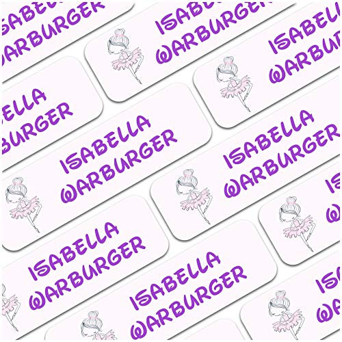 80 x Namensaufkleber Wunschname personalisiert je 3,5x1cm Aufkleber mit Kinder Name Beschriftung Schule Kindergarten Kleidung Sticker (Nr. 13 Ballerina, Für Textilien)