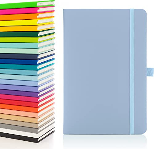 Notes London Eco A5 Notizbuch mit linierten Seiten, Stiftschlaufe, Band, Datumsmarkierungen und Papiertasche, mittleres gebundenes Tagebuch, Notizbuch, nachhaltig angebautes Papier (Pastellblau)