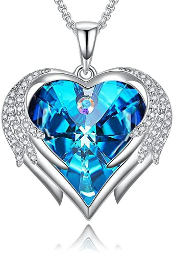 Praelinos Herz Halskette Kette für Damen Frauen Schmuck 18K Weiß Vergoldet Wächterliebe Anhänger Ketten mit Kristallen Cubic Zirkonia Geschenk für Mama Frau Freundin Mutterstag Geburtstags
