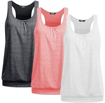 UNibelle Tank Top Damen Yoga Shirt Top Sport Tanktop Ärmellos Racerback Fitness Oberteil Training 3er Pack, 3er Pack_ Dunkelgrau/Rosa/Weiß, L