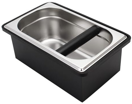 DIBTSA Abklopfbehälter, Abschlagbehälter, Espresso-Klopfbox, Edelstahl-Kaffee-Pucks-Behälter, mit Stahlhalter und Gummiring zur Geräuschreduzierung (27,8 x 17,5 x 10,8 cm)