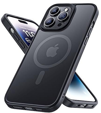 BENKS Magnetico Cover iPhone 14 Pro Max Compatibile con MagSafe Traslucido Opaco con Airbag Armatura Protezione di Grado Militare Antiurto, Custodia Protettiva Sottile per iPhone 14 Pro Max, Nero
