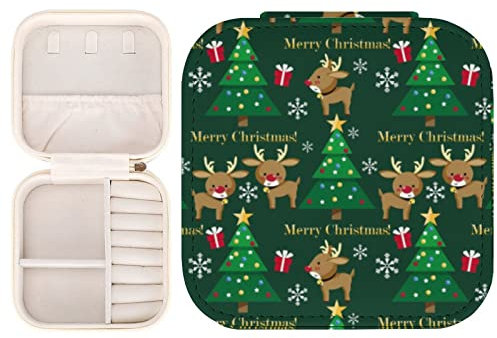 Joyidec Schmuckkästchen aus PU-Leder, Mini-Rentier, Weihnachtsbaum, Stern, kleine Reise-Schmuckschatulle, Aufbewahrungshalter für Ringe, Ohrringe, Halsketten, Armbänder, Anhänger, Organizer