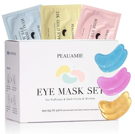 PEAUAMIE Augen-Patches Gold und Hyaluronsäure für geschwollene Augen, Rosen-Augenmasken für Augenringe und Schwellungen, Hautpflege, glatte Falten, 30 Paar