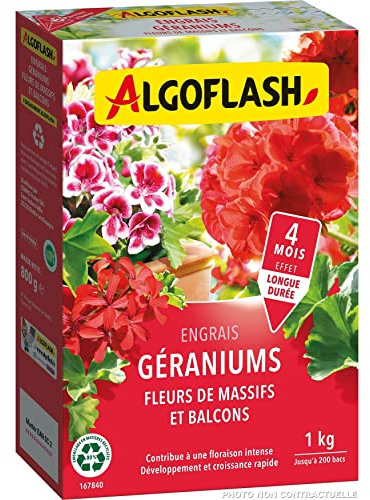 ALGOFLASH Engrais Géraniums Fleurs de Massifs et Balcons, Longue Durée,1 kg, SMART1N