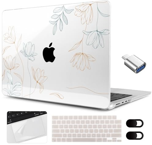 MEEgoodo Kompatibel mit MacBook Pro 14 Zoll Hülle (M5/M4/M3/M2/M1) 2025 2024 2023 2021, Hülle passend für Modell A3434/A3112/A3401/A3185/A2918/A2992/A2779/A2442 Pro/Max, Gravur Floral