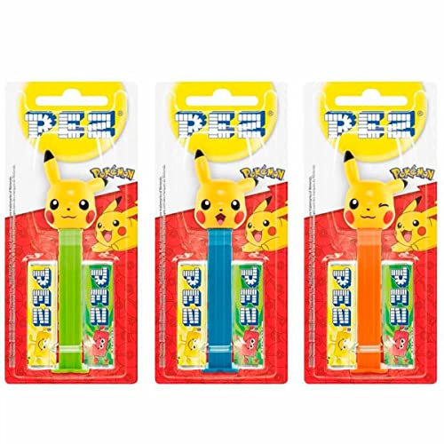 Friki Monkey PEZ Set de dispensadores Pokemon Pikachu (3 disp. con 2 recargas de Caramelos PEZ de 8,5g c/u)