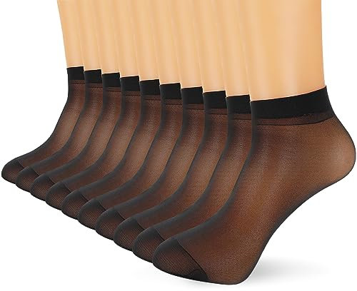COMNICO 10 Paar Ankle Nylon Socks, Kurze Seidenstrümpfe Durchsichtig Schwarz Modisch Transparente Nylon Feinsöckchen Netzsocken für Frauen