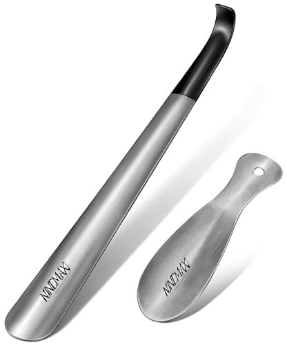 NINEMAX 16.5Inch Shoe Horn Long Handled for Men Women Seniors, 7.5Inch Metal Shoehorn Small Travel, Shoe Spoon Helper Short for Boot (Pack of 2)