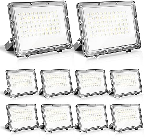 Yakimz 50W LED Strahler, 10er 4950LM Superhell Außenstrahler, IP65 Wasserfest LED Fluter, 4950LM LED Scheinwerfer Flutlicht Aussenstrahler für Lager, Garage, Hof, Parkplatz