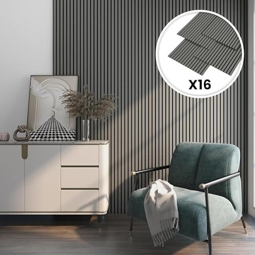 NEU.HOLZ Akustikpaneele Holz - Schalldämmung Wandpaneele in Holzoptik Eiche hellgrau, Schallschutz Akustikplatten Wandverkleidung innen, Schallabsorber Paneele Wand & Decke, Holzpaneele Wand 11,52 m²