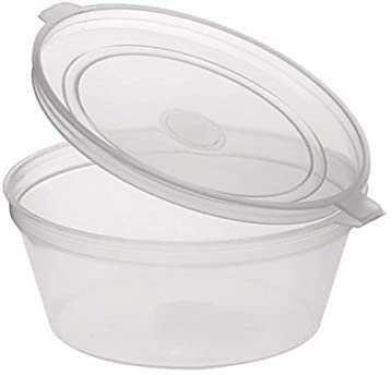 LEO 25pcs x 1oz Clear Plastic Reuseable Small Container Pots with Lids Round | Deli Pots | Perfect for Food Prep, Dips/Salads,Cereal | Storage | Takeaway