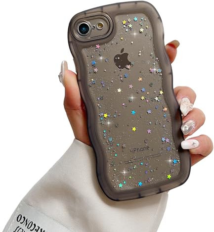ZTUOK Compatible with iPhone 6/6S Case for Girls Women,Cute Clear Sparkly Bling Star Design Curly Simple Wave Case Shockproof Protective Slim Soft TPU Glitter Cover for iPhone 6/6s-Black
