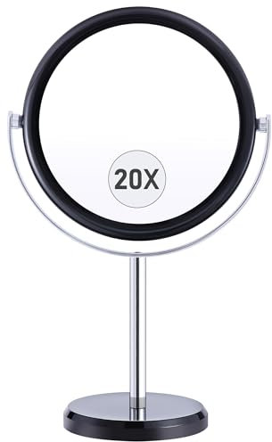 MIYADIVA Miroir grossissant 20x, miroir de salle de bain sur pied, double face, miroir grossissant 1x et 20x pour coiffeuse, miroir grossissant x20 sur support, miroirs de maquillage grossissant avec
