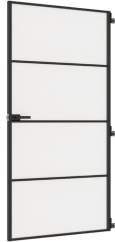 ❰vidaXL Slim Black Interior Door with Matt Tempered Glass and Strong Aluminium Frame Measuring 102.5x201.5 cm - Ideal for Home and Office❱