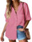 Hotouch Chemisier Femme Blanc Chemise à Manches Longues Loisirs avec Col Boutonné et Patte De Boutonnage Rose XL