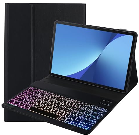 SUEEWE Tastatur Hülle für Lenovo Tab P11 (2nd Gen) 11,5 (TB350FU/TB350XU), TPU Rückseite Hülle mit 3 Bereich 7 Farbe Beleuchtete Abnehmbarer QWERTZ Tastatur für Lenovo Tab P11 (2. Gen), Schwarz