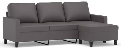 KTHLBRH 3-Sitzer-Sofa mit Hocker Grau 180 cm Kunstleder Wohnzimmersofa Schlafzimmersofa Arbeitszimmersofa Büro-Sofa für Wohnzimmer, Schlafzimmer, Büro, Lounge