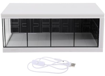 perfk Modellauto-Schaukasten im Maßstab 1:64, Fahrzeug-Garage-Schaukasten, beleuchtet, eingebaute LED-Druckguss-Auto-Anzeige für Puppen-Druckguss-Auto, Schwarz