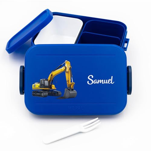 Lunchbox Kinder Bagger für Mepal - Lunchbox Kinder mit Trennwand Name, Kindergarten, Schule - Alles für den Schulanfang - Personalisierte Brotdose Bagger - Brotdose mit Namen