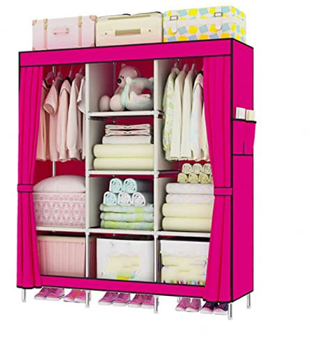 UYSELA Armoire,Armoire en Tissu Portable,Armoire en Tissu Pliable avec Tringle à vêtements et Poches latérales,Organiseur de Garde-Robe,Armoire,rose-128 x 45 x 170 cm