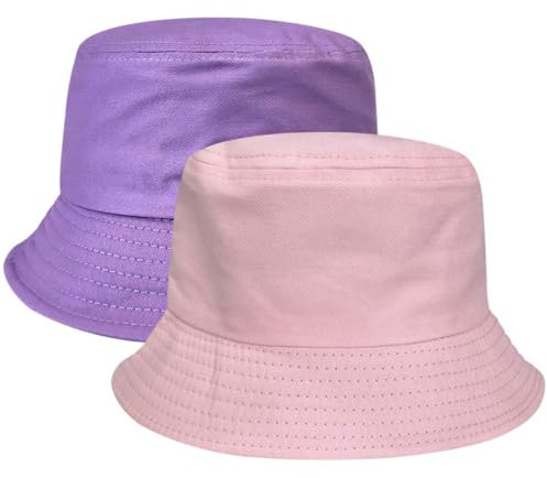 AMCEDE 2er-Pack Sonnenhut Kinder Fischerhut Atmungsaktiv mit Breiter Krempe, Faltbar, Bucket Hat mit Elastischem Bindeband für Mädchen & Jungen (5-9 Jahre, 8 Farben)