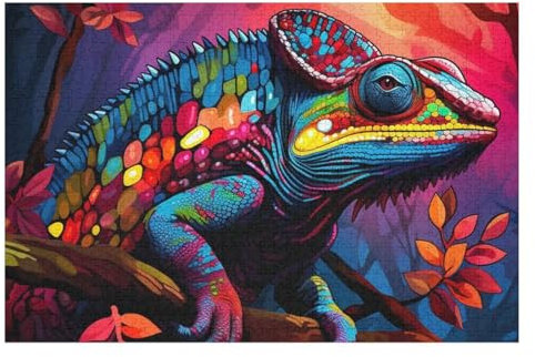 Chamäleon Holzpuzzle Erwachsene - 1000 Teiliges Jigsaw Knobelspiel - Puzzle Für Erwachsene & Kinder - Outdoor & Reisespielzeug - Geduldspiel （75×50cm）