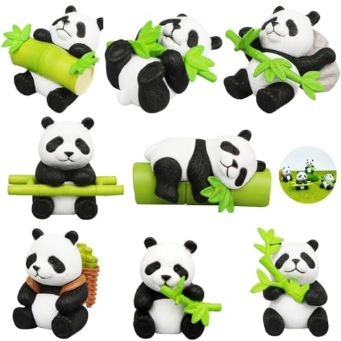 MEZHEN Panda Figuren Tortendeko Panda Kuchen Deko Panda Figur Harz Ornamente Gartendeko Kuchendeko Handwerk Kindergeburtstag Party Geschenk 8 Stück