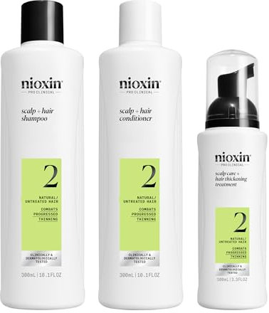 NIOXIN Scalp + Hair Thickening System 2 - Kit Shampoing, Après-Shampoing et Soin Épaississant pour Cheveux Naturels, Chute Avancée (300+300+100 ml)